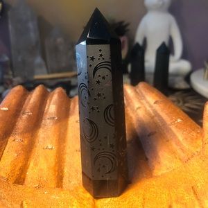 Obsidian Tower with Moon & Star Etching